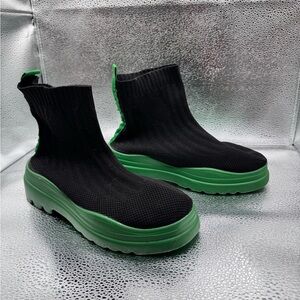 Black and Green Knit Platform Boots
